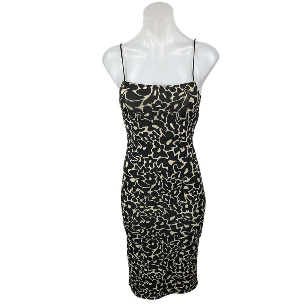 NEW Zara Black Floral Jacquard Sleeveless Cami Camisole Midi Tank Pencil Dress S